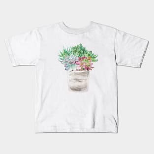 succulents and cactus in pot watercolor 2020 Kids T-Shirt